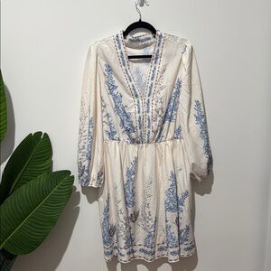 Elegant Blue and White Floral Dress